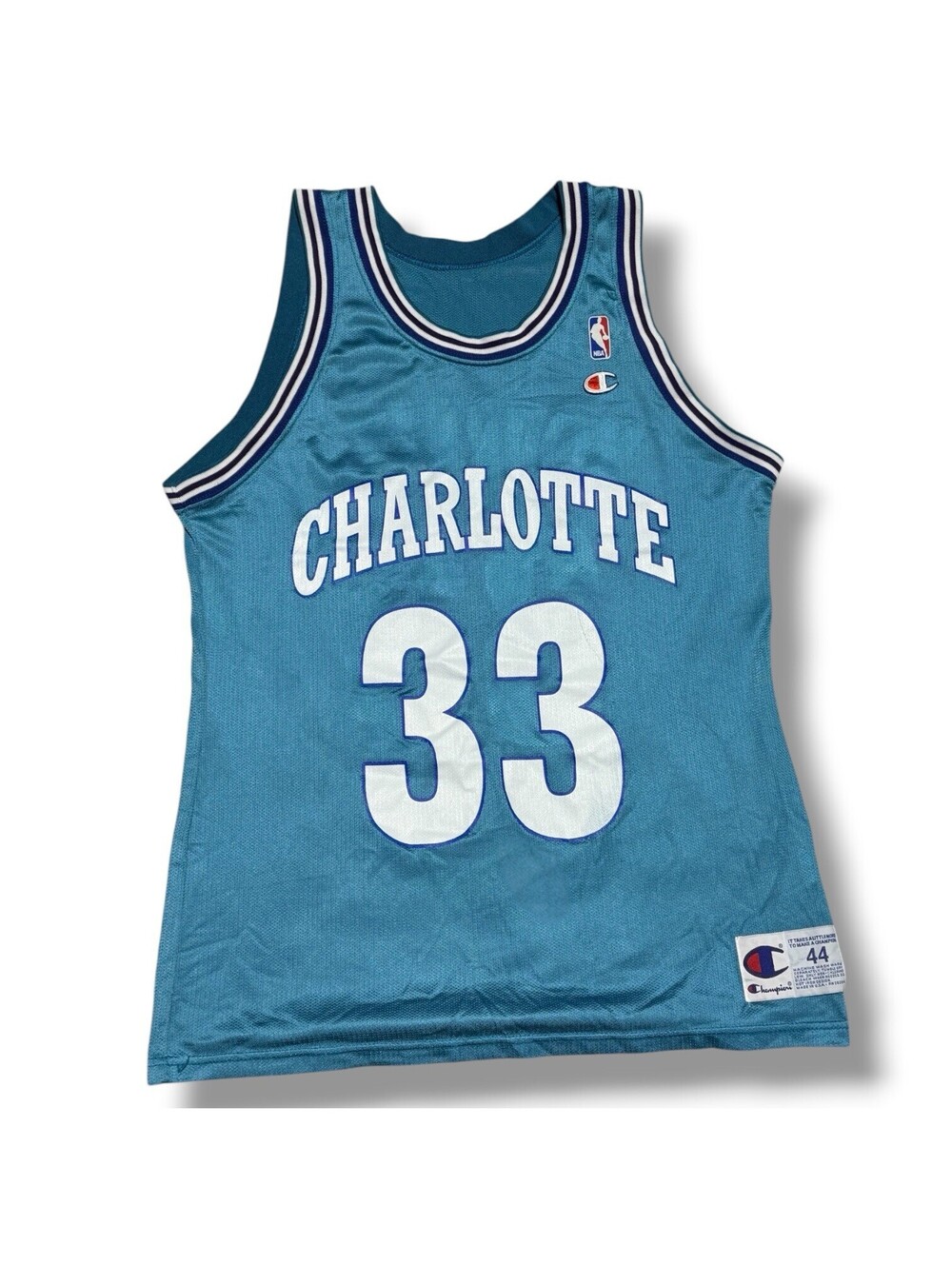 Vintage 90s Alonzo Mourning Charlotte Hornets Champion Jersey Sz 44 Made USA